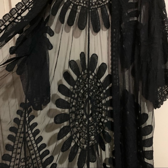 Kimono Shawl Drape Cape Duster Black short sleeve lace sheer one size - Picture 6 of 9